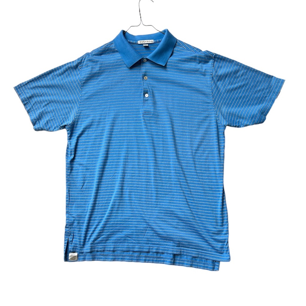 Peter Millar Men’s Blue Striped Short-Sleeve Polo Shirt Size Large